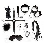 BDSM-набір Art of Sex – Spikes BDSM Set Leather, 10 предметів, чорний, натуральна шкіра - мініатюра 1