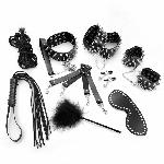 BDSM-набір Art of Sex – Spikes BDSM Set Leather, 10 предметів, чорний, натуральна шкіра - мініатюра 3