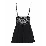 Сатиновий пеньюар із мереживом Obsessive 810-BAB-1 babydoll & thong S/M, чорний, пеньюар, танга - мініатюра 6