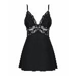 Сатиновий пеньюар з мереживом Obsessive 810-BAB-1 babydoll & thong L/XL, чорний, пеньюар, танга - мініатюра 5