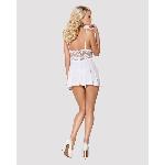 Сатиновий пеньюар з мереживом Obsessive 810-BAB-2 babydoll & thong L/XL, білий, пеньюар, танга - мініатюра 4
