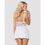 Сатиновий пеньюар з мереживом Obsessive 810-BAB-2 babydoll & thong L/XL, білий, пеньюар, танга - мініатюра 2
