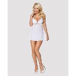 Сатиновий пеньюар з мереживом Obsessive 810-BAB-2 babydoll & thong L/XL, білий, пеньюар, танга - мініатюра 3