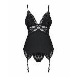 Сатиновий мереживний корсет Obsessive 810-COR-1 babydoll & thong S/M, чорний, корсет, танга - мініатюра 5