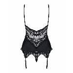 Сатиновий мереживний корсет Obsessive 810-COR-1 babydoll & thong S/M, чорний, корсет, танга - мініатюра 6