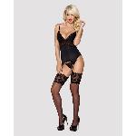 Сатиновий мереживний корсет Obsessive 810-COR-1 babydoll & thong S/M, чорний, корсет, танга - мініатюра 3