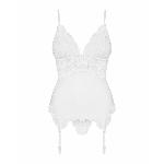 Сатиновий мереживний корсет Obsessive 810-COR-2 babydoll & thong S/M, білий, корсет, танга - мініатюра 5