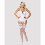 Сатиновий мереживний корсет Obsessive 810-COR-2 babydoll & thong S/M, білий, корсет, танга - мініатюра 3
