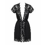 Сатиновий відкритий пеньюар на поясі Obsessive 810-PEI–1 peignoir black L/XL, чорний - мініатюра 5