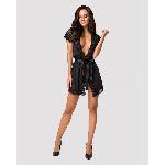 Сатиновий відкритий пеньюар на поясі Obsessive 810-PEI–1 peignoir black 2XL/3XL, чорний - мініатюра 3