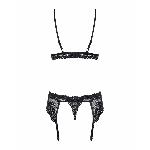 Мереживний комплект білизни Obsessive 810-SEG-1 S/M Black, бюстгальтер, стрінги, пояс для панчіх - мініатюра 6