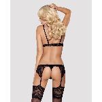 Мереживний комплект білизни Obsessive 810-SEG-1 L/XL Black, бюстгальтер, стрінги, пояс для панчіх - мініатюра 2