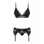 Мереживний комплект білизни Obsessive 810-SEG-1 L/XL Black, бюстгальтер, стрінги, пояс для панчіх - мініатюра 5
