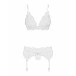 Мереживний комплект білизни Obsessive 810-SEG-2 S/M White, бюстгальтер, стрінги, пояс для панчіх - мініатюра 5