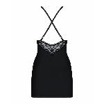 Сатиновий комплект для сну з мереживом Obsessive 828-CHE-1 chemise & thong S/M, чорний, сорочка, стр - мініатюра 6