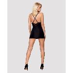Сатиновий комплект для сну з мереживом Obsessive 828-CHE-1 chemise & thong L/XL, чорний, сорочка - мініатюра 4