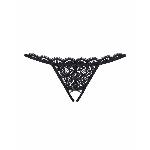 Мереживні танги з двома отворами Obsessive 831-THC-1 crotchless thongL/XL, чорні, бантики - мініатюра 5