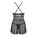 Еротичний мереживний комплект із сіточкою Obsessive 838-BAB-1 babydoll & thong black L/XL, чорний, п - мініатюра 7