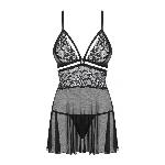 Еротичний мереживний комплект із сіточкою Obsessive 838-BAB-1 babydoll & thong black XXL, чорний, пе - мініатюра 6