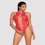 Ажурний бодістокінг із ефектом шнурівки Obsessive B120 teddy red S/M/L, червоний - мініатюра 1
