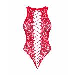 Ажурний бодістокінг із ефектом шнурівки Obsessive B120 teddy red S/M/L, червоний - мініатюра 5