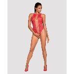 Ажурний бодістокінг із ефектом шнурівки Obsessive B120 teddy red S/M/L, червоний - мініатюра 3