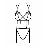 Боді зі стреп із доступом Obsessive Badossa crotchless teddy L/XL, чорний - мініатюра 5