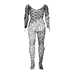 Бодістокінг Obsessive Bodystocking F210 S/M/L black, рукава-мітенки, сітка, кольорове мереживо - мініатюра 1