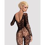 Бодістокінг Obsessive Bodystocking F210 S/M/L black, рукава-мітенки, сітка, кольорове мереживо - мініатюра 3