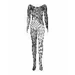 Бодістокінг Obsessive Bodystocking F210 S/M/L black, рукава-мітенки, сітка, кольорове мереживо - мініатюра 6