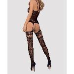 Бодістокінг Obsessive Bodystocking F214 black S/M/L, імітація корсета та панчіх на підв’язках - мініатюра 6