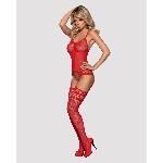 Бодістокінг Obsessive Bodystocking F214 red S/M/L, імітація корсета та панчіх на підв’язках - мініатюра 3