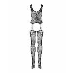 Бодістокінг Obsessive Bodystocking F221 S/M/L, силуетний малюнок з квітковими мотивами, імітація пан - мініатюра 6