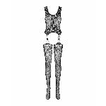 Бодістокінг Obsessive Bodystocking F221 S/M/L, силуетний малюнок з квітковими мотивами, імітація пан - мініатюра 5