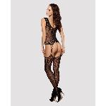 Бодістокінг Obsessive Bodystocking F221 XL/XXL, силуетний квітковий малюнок, імітація панчіх - мініатюра 4