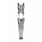 Бодістокінг Obsessive Bodystocking F237 S/M/L, рослинне плетіння, імітація панчіх - мініатюра 5