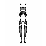 Бодістокінг Obsessive Bodystocking G310 S/M/L, топ, панчохи, підв’язки, круглі вирізи - мініатюра 6