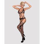 Сітчастий бодістокінг з імітацією топа, пояса та панчохи Obsessive Bodystocking N108 S/M/L, чорний - мініатюра 3
