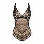 Мереживне боді з декольте Obsessive Estiqua teddy M/L, чорне, широкі лямки - мініатюра 5