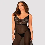 Напівпрозора довга сорочка Obsessive Estiqua chemise M/L, чорний, асиметричний крій - мініатюра 1