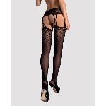 Панчохи-стокінги з рослинним малюнком Obsessive Garter stockings S206 black S/M/L чорні, імітація га - мініатюра 2