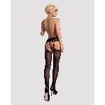 Панчохи-стокінги з рослинним малюнком Obsessive Garter stockings S206 black S/M/L чорні, імітація га - мініатюра 4