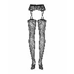 Панчохи-стокінги з рослинним малюнком Obsessive Garter stockings S206 black S/M/L чорні, імітація га - мініатюра 6