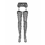 Панчохи-стокінги з рослинним малюнком Obsessive Garter stockings S206 black S/M/L чорні, імітація га - мініатюра 5