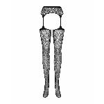 Сітчасті панчохи-стокінги з квітковим малюнком Obsessive Garter stockings S207 S/M/L,чорні - мініатюра 5