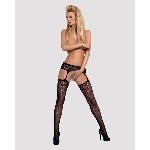 Сітчасті панчохи-стокінги з квітковим малюнком Obsessive Garter stockings S207 S/M/L,чорні - мініатюра 3