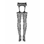 Сітчасті панчохи-стокінги з квітковим малюнком Obsessive Garter stockings S207 XL/XL, чорні, доступ - мініатюра 6