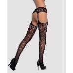 Сітчасті панчохи-стокінги з квітковим малюнком Obsessive Garter stockings S207 XL/XL, чорні, доступ - мініатюра 2