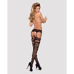 Панчохи-стокінги із комбінованою сіткою Obsessive Garter stockings S214 S/M/L, чорні - мініатюра 2