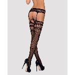 Панчохи-стокінги із комбінованою сіткою Obsessive Garter stockings S214 S/M/L, чорні - мініатюра 3
